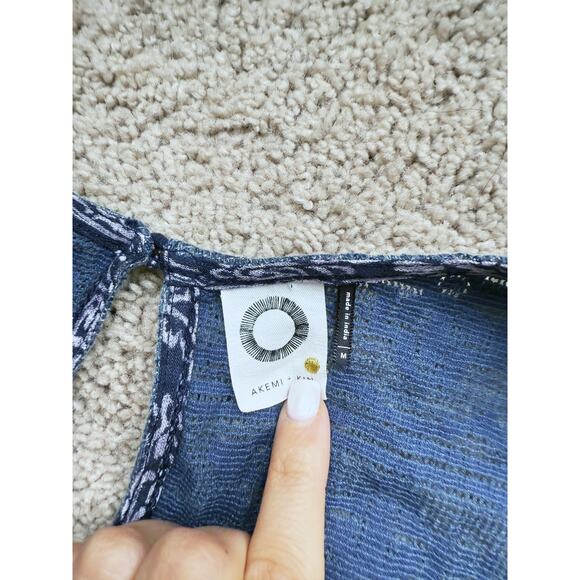 Anthropologie Akemi + Kin Blue Damask Paisley Blouse Medium Babydoll Boho Fall - Picture 4 of 4